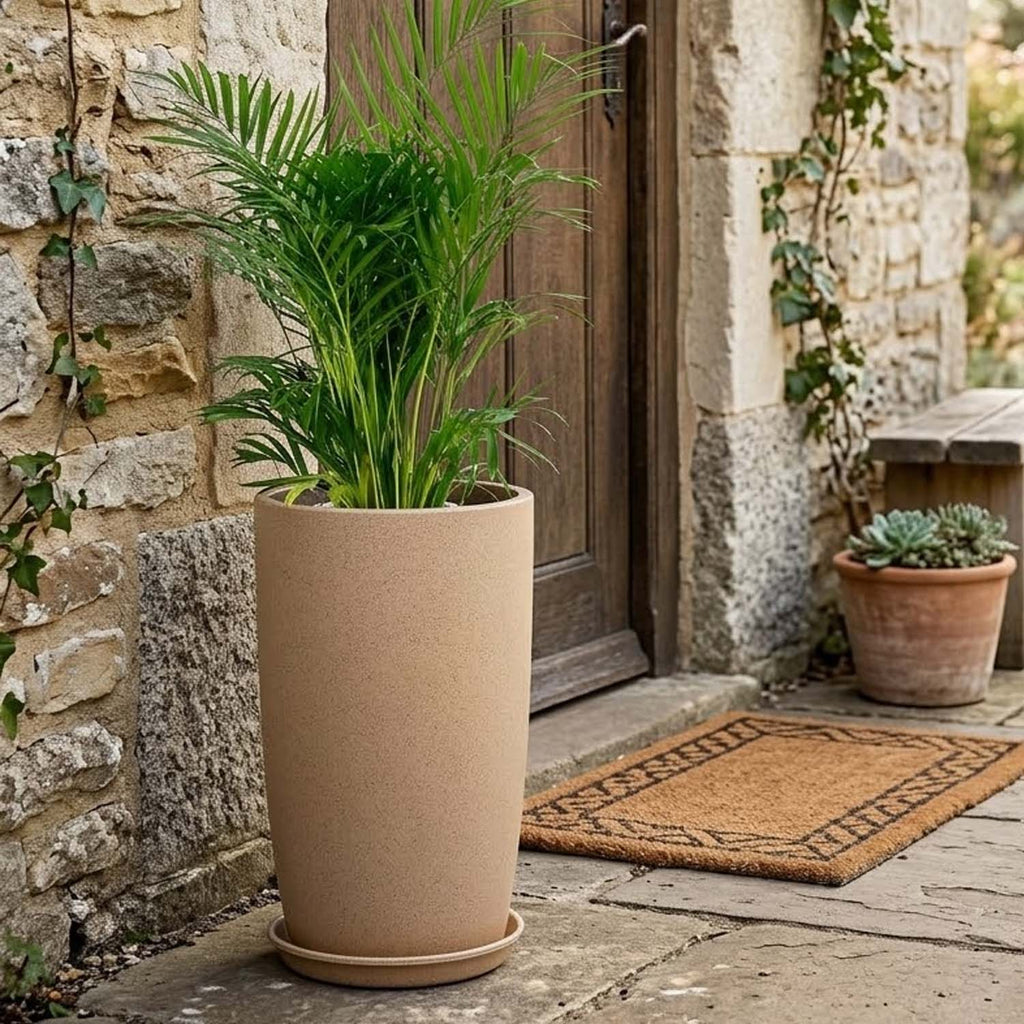 Go Hooked 18 Inch Tower Pots with Saucer Tray Planter - Lightweight, Premium Outdoor & Indoor Planters, Perfect for Balcony & Terrace Gardens (Brown, Pack of 1)