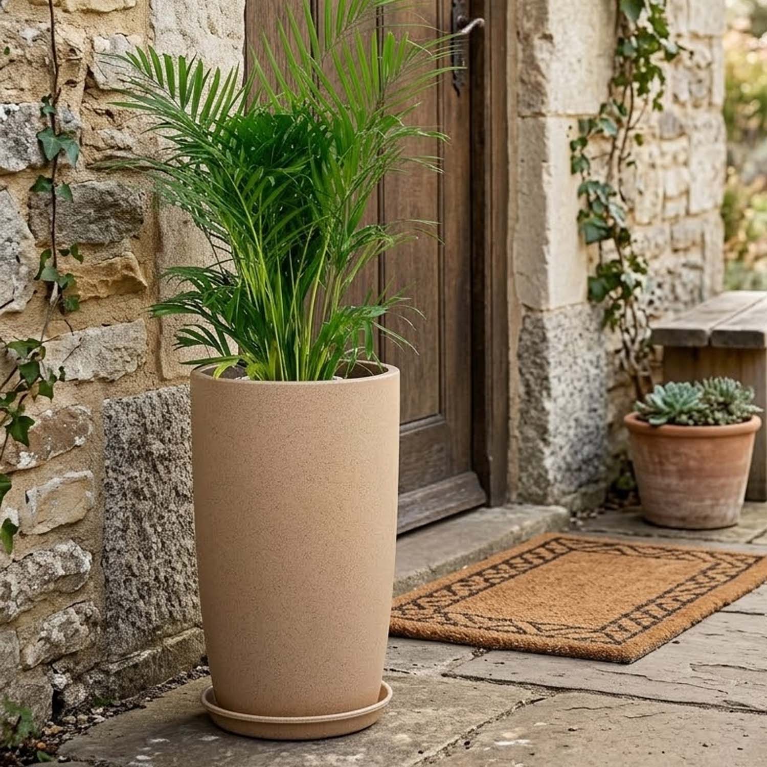 Go Hooked 18 Inch Tower Pots with Saucer Tray Planter - Lightweight, Premium Outdoor & Indoor Planters, Perfect for Balcony & Terrace Gardens (Brown, Pack of 1)