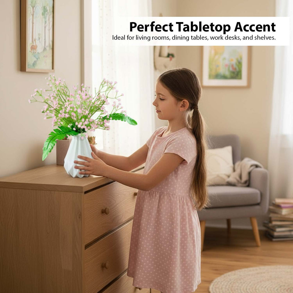Go Hooked Artificial Flowers with Majesty Vase 45cm Approx | 5Pcs Light Pink Baby’s Breath Gypsophila | 4Pcs Fern Leaves | Real Touch Faux Plant Décor for Living Room, Bedroom, Office & Tabletop