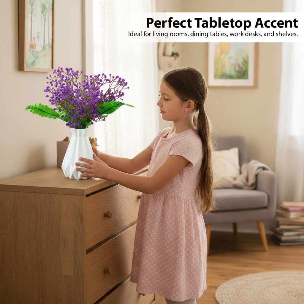 Go Hooked Artificial Flowers with Majesty Vase 45cm Approx | 5Pcs Purple Baby’s Breath Gypsophila | 4Pcs Fern Leaves | Real Touch Faux Plant Décor for Living Room, Bedroom, Office & Tabletop