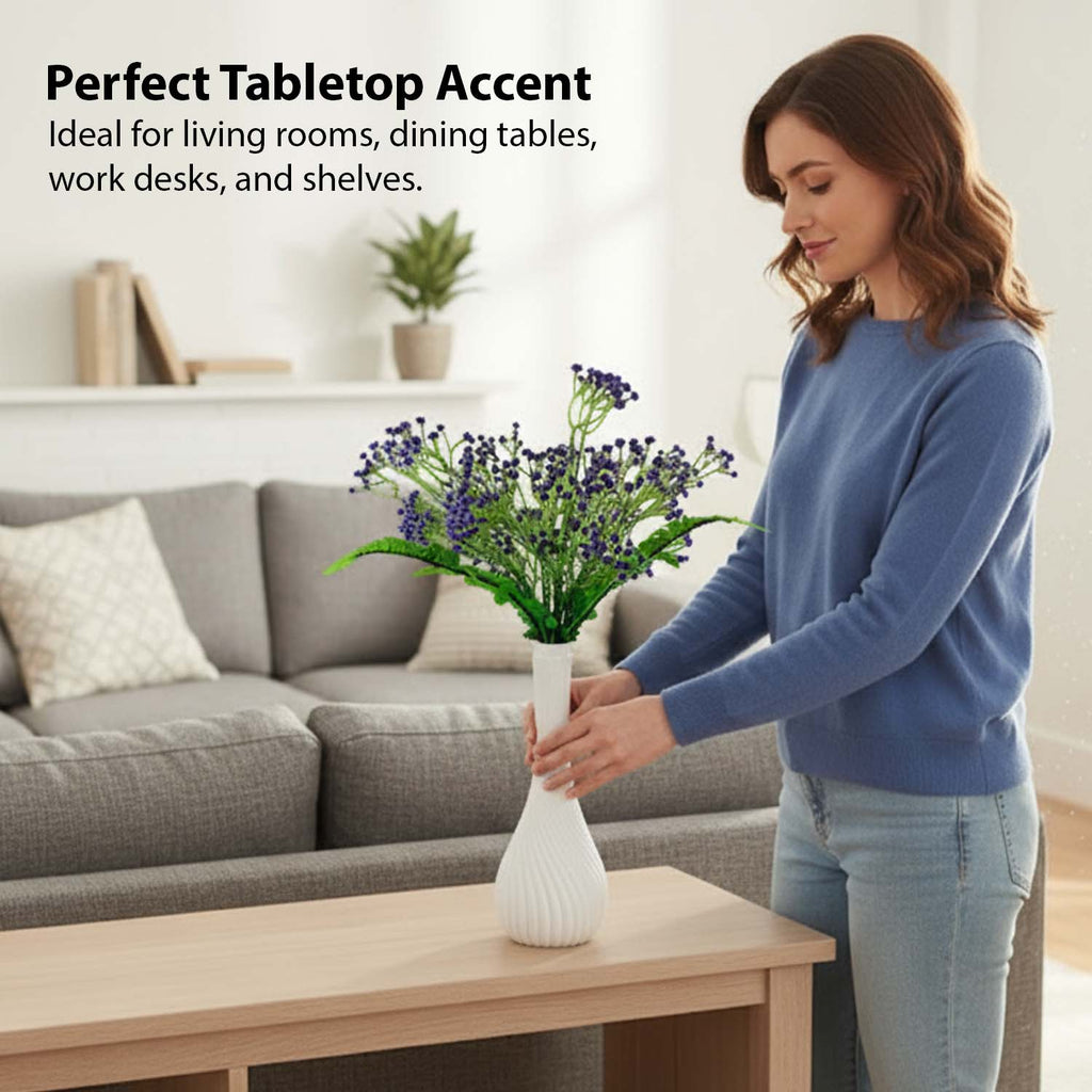 Go Hooked Artificial Flowers with Surahi Vase 60cm Approx | 5Pcs Purple Baby’s Breath Gypsophila | 4Pcs Fern Leaves | Real Touch Faux Plant Décor for Living Room, Bedroom, Office & Tabletop