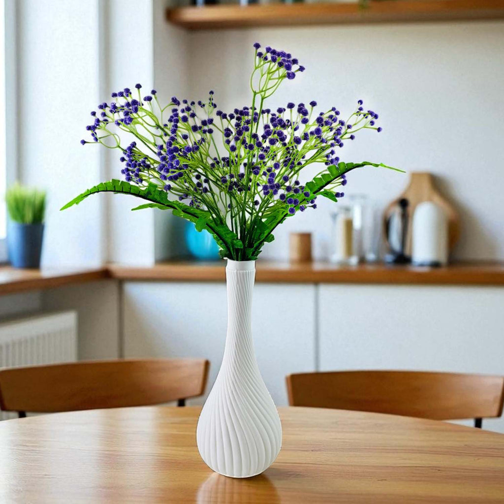 Go Hooked Artificial Flowers with Surahi Vase 60cm Approx | 5Pcs Purple Baby’s Breath Gypsophila | 4Pcs Fern Leaves | Real Touch Faux Plant Décor for Living Room, Bedroom, Office & Tabletop