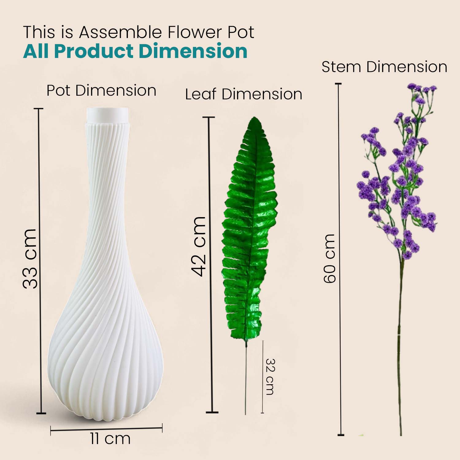 Go Hooked Artificial Flowers with Surahi Vase 60cm Approx | 5Pcs Purple Baby’s Breath Gypsophila | 4Pcs Fern Leaves | Real Touch Faux Plant Décor for Living Room, Bedroom, Office & Tabletop