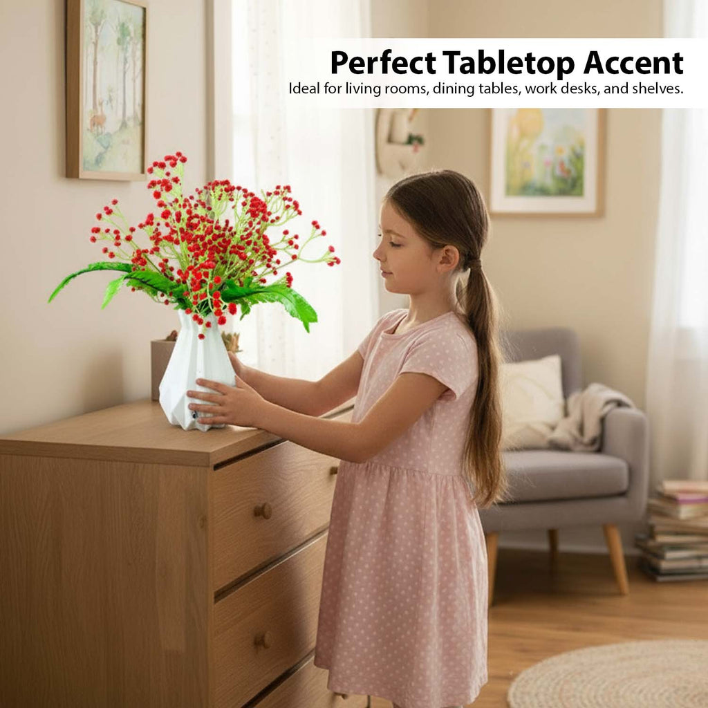 Go Hooked Artificial Flowers with Majesty Vase 45cm Approx | 5Pcs Red Baby’s Breath Gypsophila | 4Pcs Fern Leaves | Real Touch Faux Plant Décor for Living Room, Bedroom, Office & Tabletop