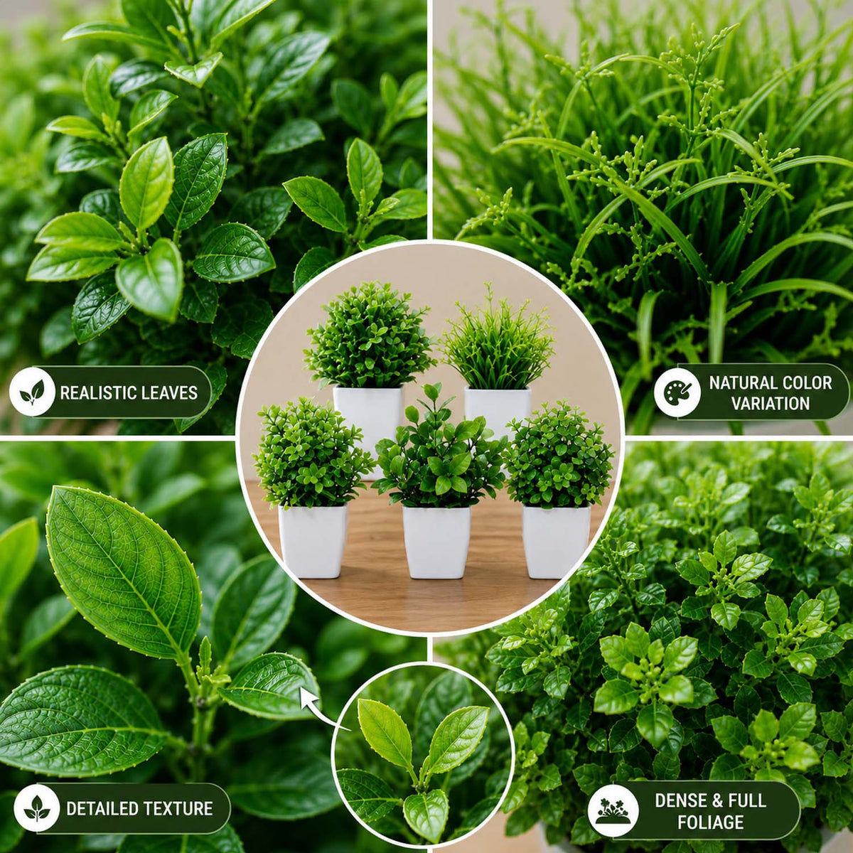 Go Hooked Artificial Plants Small, Mini Artificial Plants Indoor for Home Farmhouse Bathroom Shelf Décor Height 17CM Green and White 24 (Design May Vary)
