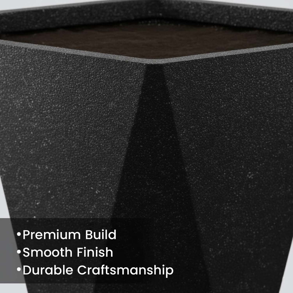 Go Hooked Diamond 18-Inch Planter Pot | Lightweight, Durable Polymer Pot for Flowers & Plants – Modern Black Gamla for Balcony, Terrace & Indoor Use