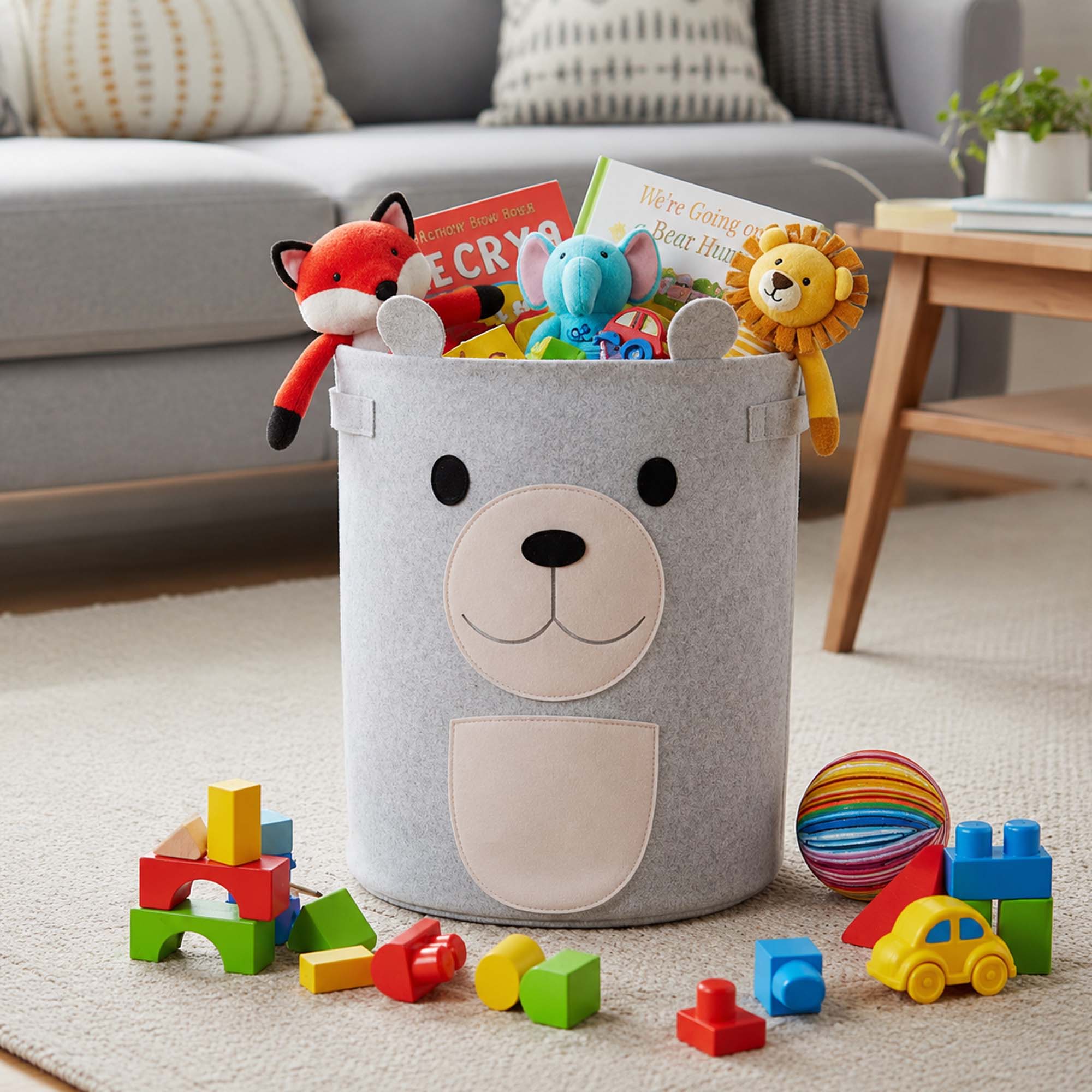 Go Hooked Felt Laundry Basket for Kids – Cute Bear Design | Large Toy Storage Basket for Baby Room | Nursery Organizer for Toys, Clothes & Blankets | Foldable Felt Storage Bin with Handles – Dark Grey