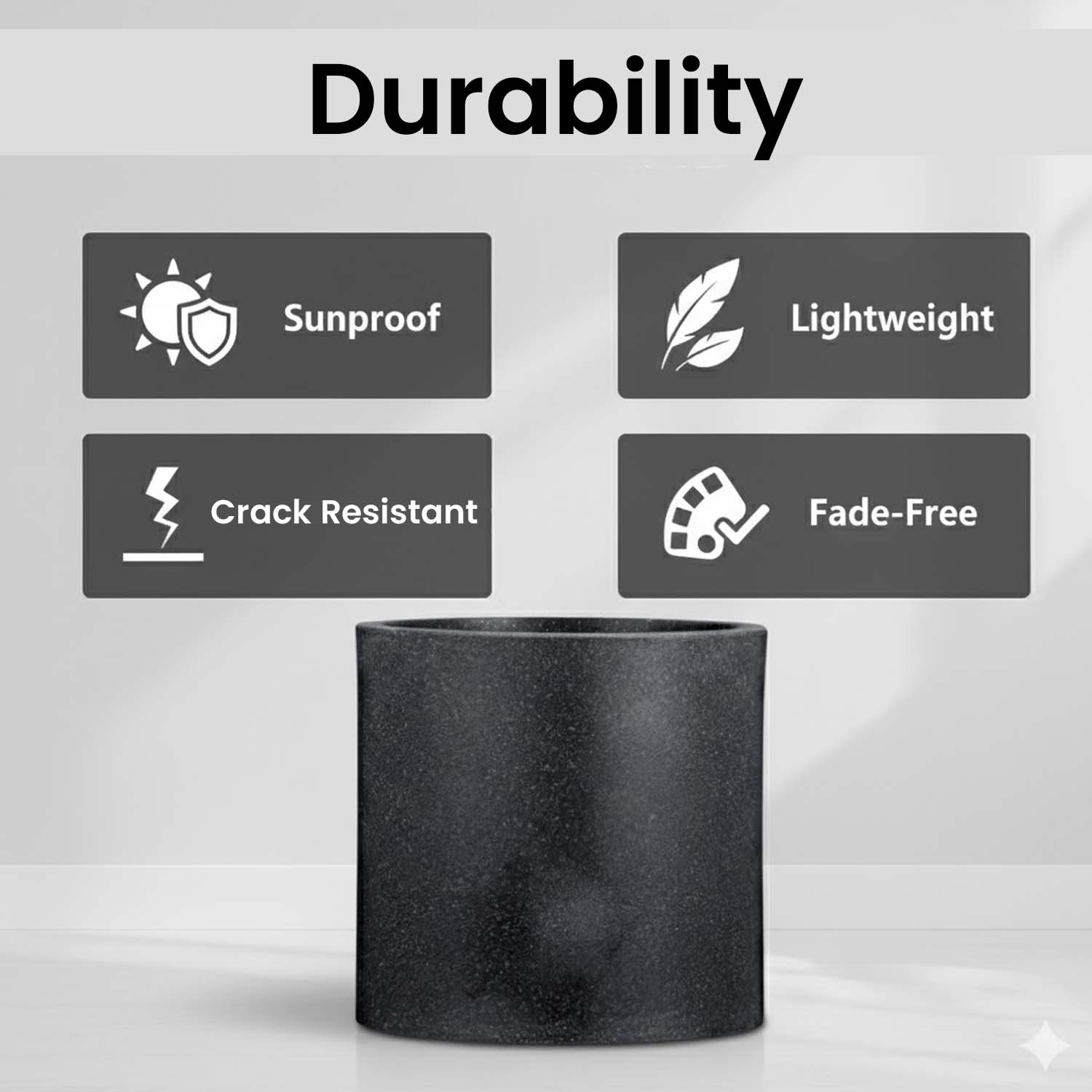 Go Hooked Tube 15 Inch Round Flower Pot for Plants | Lightweight Polymer Planter for Indoor Outdoor Use | Decorative Garden Pot for Balcony, Home, Office, Living Room, Patio & Terrace Decor (Black)
