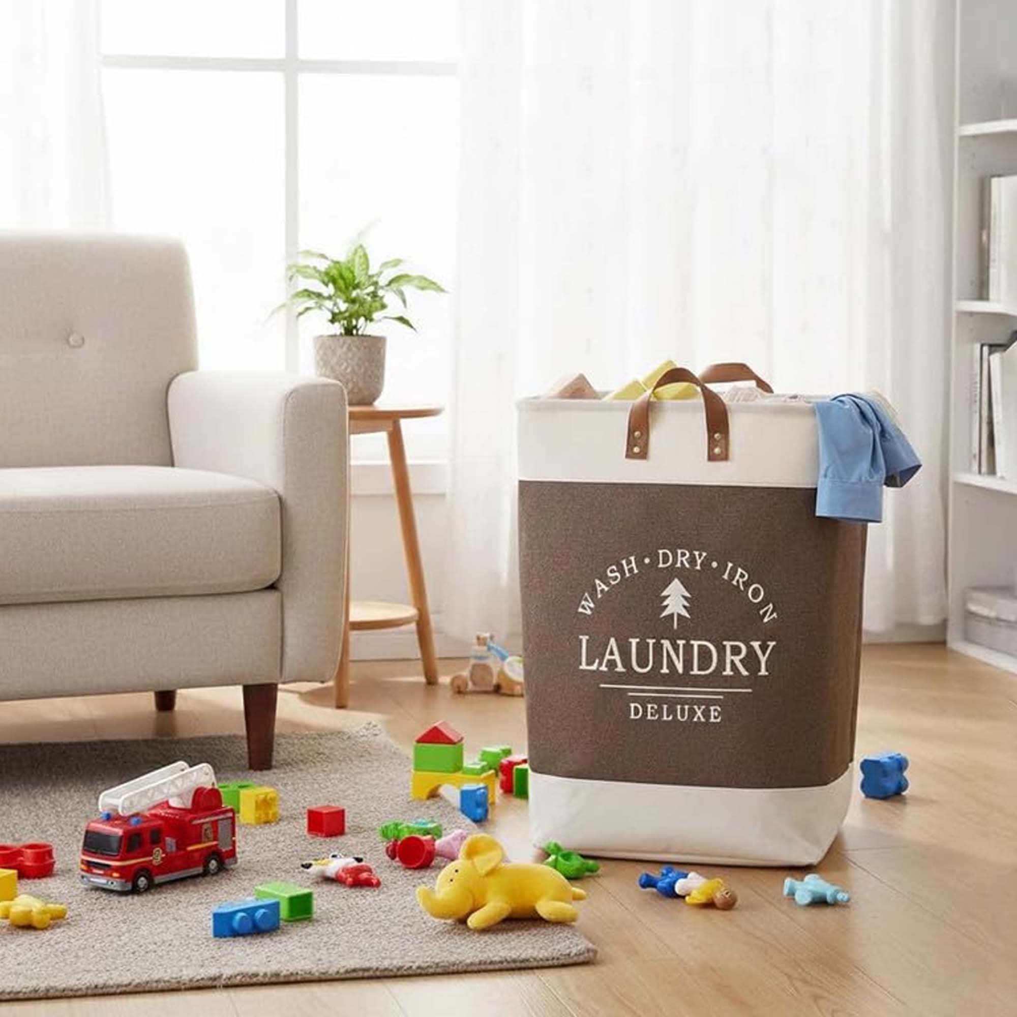 Go Hooked Felt Laundry Basket for Kids – Cute Bear Design | Large Toy Storage Basket for Baby Room | Nursery Organizer for Toys, Clothes & Blankets | Foldable Felt Storage Bin with Handles – Dark Grey