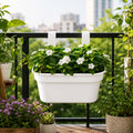 Go Hooked 12 Inch Plastic Railing Hanging Planter Pot  Rectangular Flower Pots with Double Hook for Garden Fence Balcony Indoor Outdoor Home Décor | Durable Plant Container