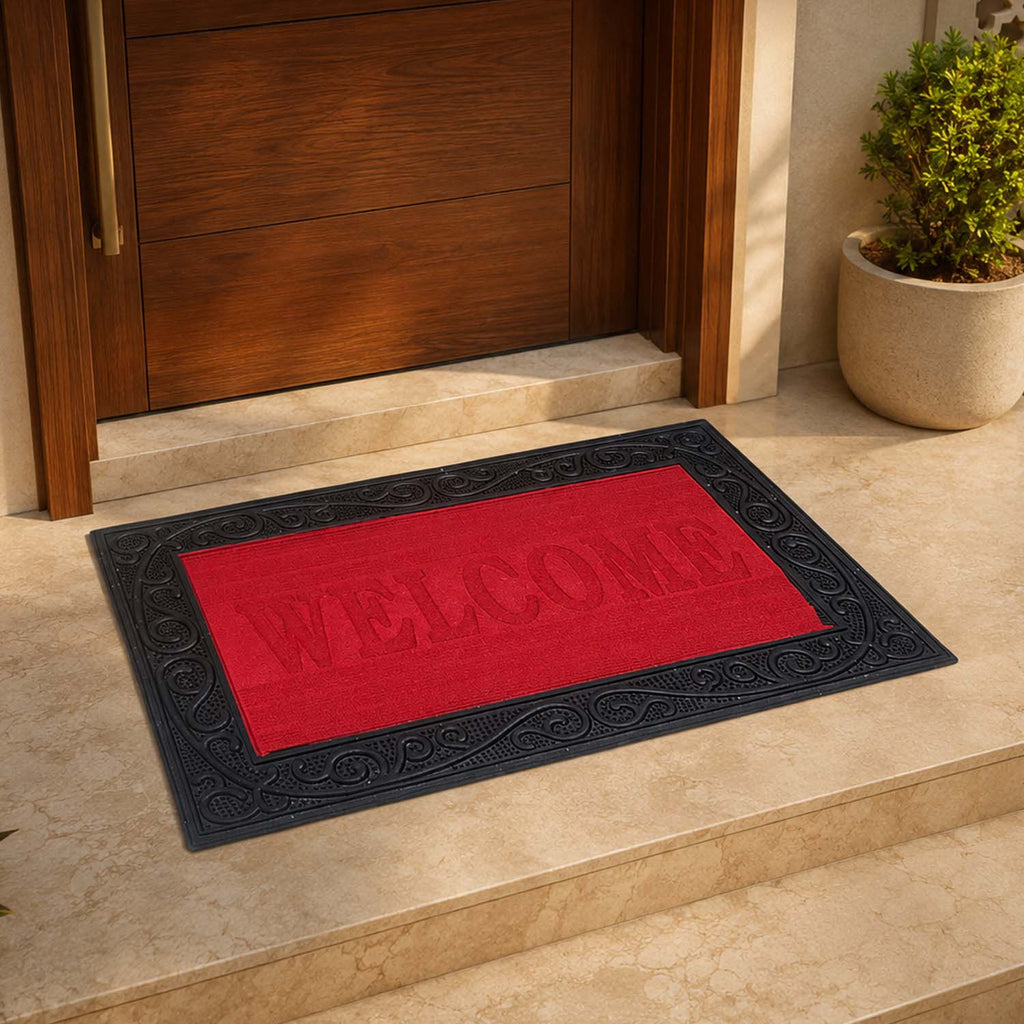 Go Hooked Welcome Rubber Door Mat 66x41 cm, Anti-Skid |6 mm Anti-Slip Floor Mat Heavy Duty Dust & Dirt Trapper Doormat for Home Entrance, Kitchen, Bathroom, Office Indoor Use