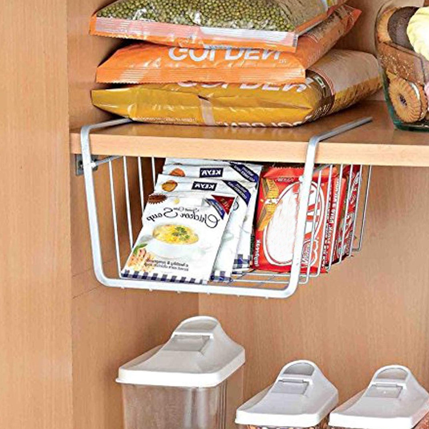 Go Hooked 12 Inch Undershelf Storage Basket Pack of 3 | Multipurpose Under Shelf Organizer | Hanging Wire Basket for Cabinet, Shelf, Pantry, Cupboard, Closet, Desk, and Bathroom (White)