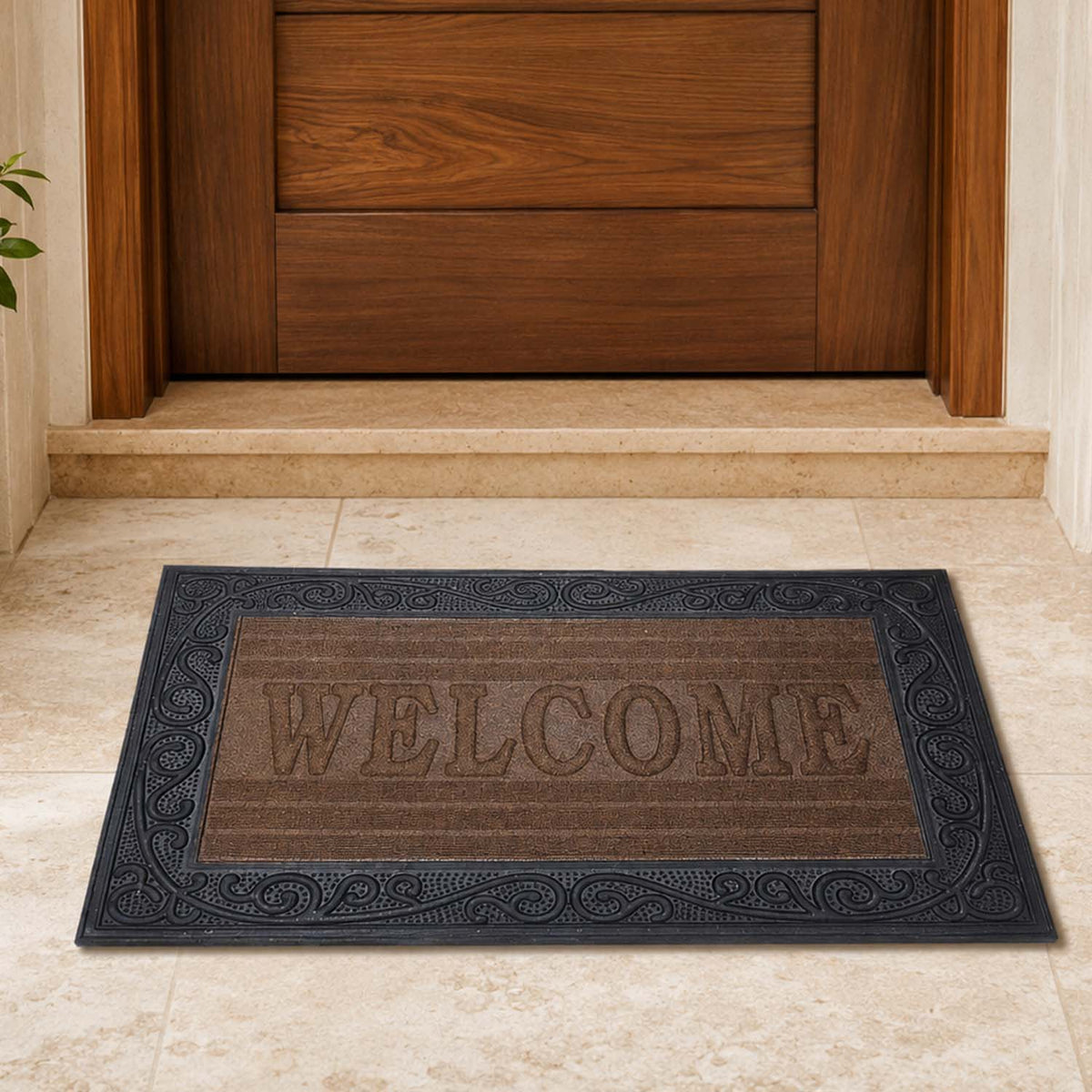 Go Hooked Welcome Rubber Door Mat 66x41 cm, Anti-Skid |6 mm Anti-Slip Floor Mat Heavy Duty Dust & Dirt Trapper Doormat for Home Entrance, Kitchen, Bathroom, Office Indoor Use