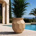 Go Hooked Rumion Large Planter Pot with Tray 18 Inch | Modern Geometric Faceted Finish | UV-Weather Resistant Decorative Plastic Planter for Home, Balcony, Office, Terrace & Garden