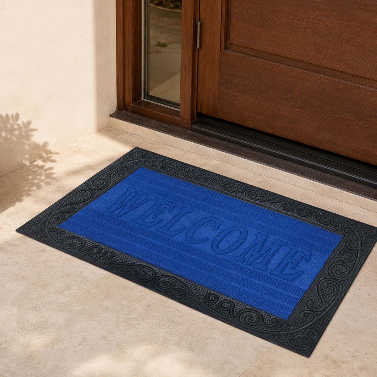 Go Hooked Welcome Rubber Door Mat 66x41 cm, Anti-Skid |6 mm Anti-Slip Floor Mat Heavy Duty Dust & Dirt Trapper Doormat for Home Entrance, Kitchen, Bathroom, Office Indoor Use