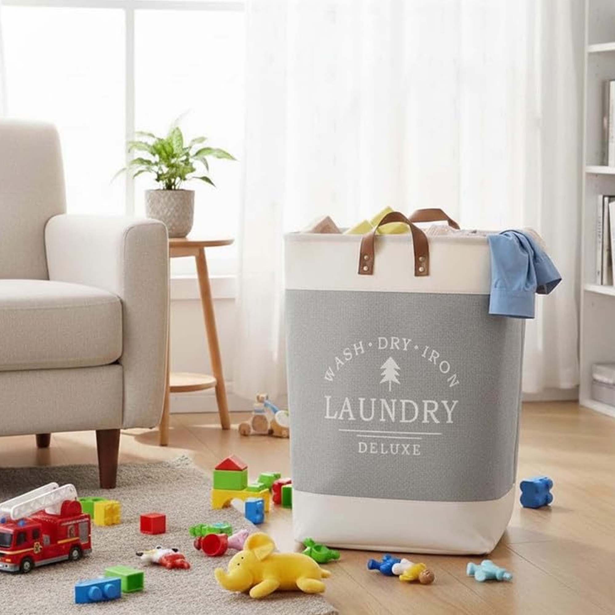 Go Hooked Felt Laundry Basket for Kids – Cute Bear Design | Large Toy Storage Basket for Baby Room | Nursery Organizer for Toys, Clothes & Blankets | Foldable Felt Storage Bin with Handles – Dark Grey