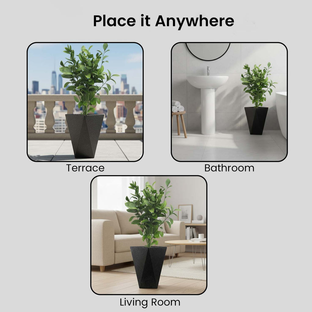 Go Hooked Diamond 18-Inch Planter Pot | Lightweight, Durable Polymer Pot for Flowers & Plants – Modern Black Gamla for Balcony, Terrace & Indoor Use