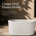 Go Hooked Large Oval Planter Pot (30x15) Inch | Aurelia Modern Ribbed Marble White Texture Finish | UV & Weather Resistant Decorative Floor Planter for Balcony, Patio, Terrace, Garden & Entrance