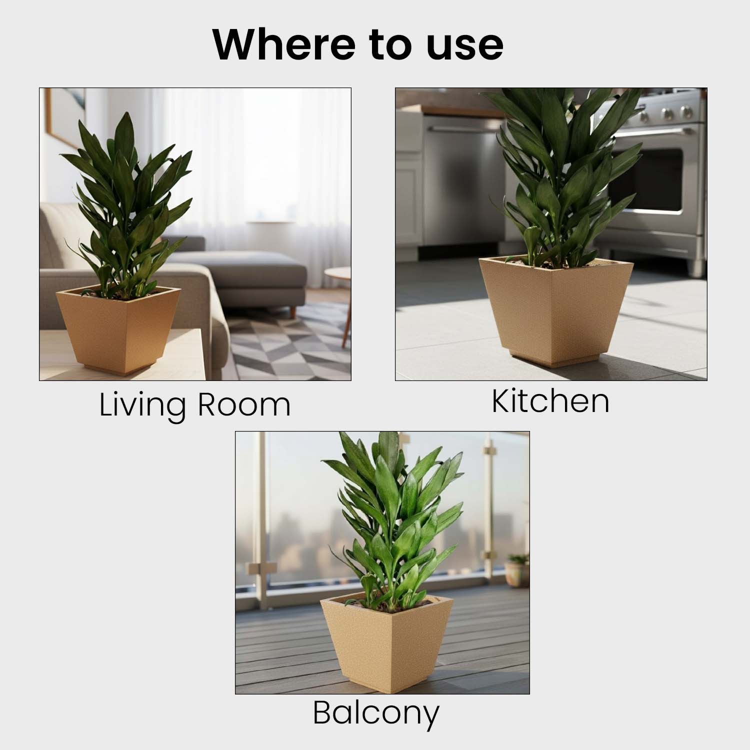 Go Hooked 12-Inch Chorsa Planter for Plants | Lightweight, UV-Resistant Polymer Pot for Indoor & Outdoor Plant | Durable Square Flower Pot for Balcony, Garden, Terrace & Home Decor – Black
