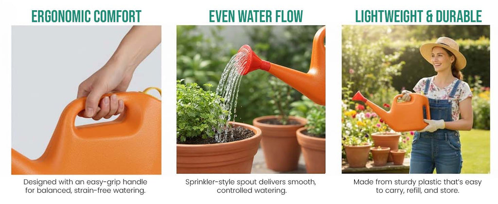 Go Hooked 5 Litre Plastic Watering Can for Plants | Garden & Indoor Plant Watering Can with Sprinkler Spout | Lightweight Watering Jug for Balcony, Home Gardening & Outdoor Use