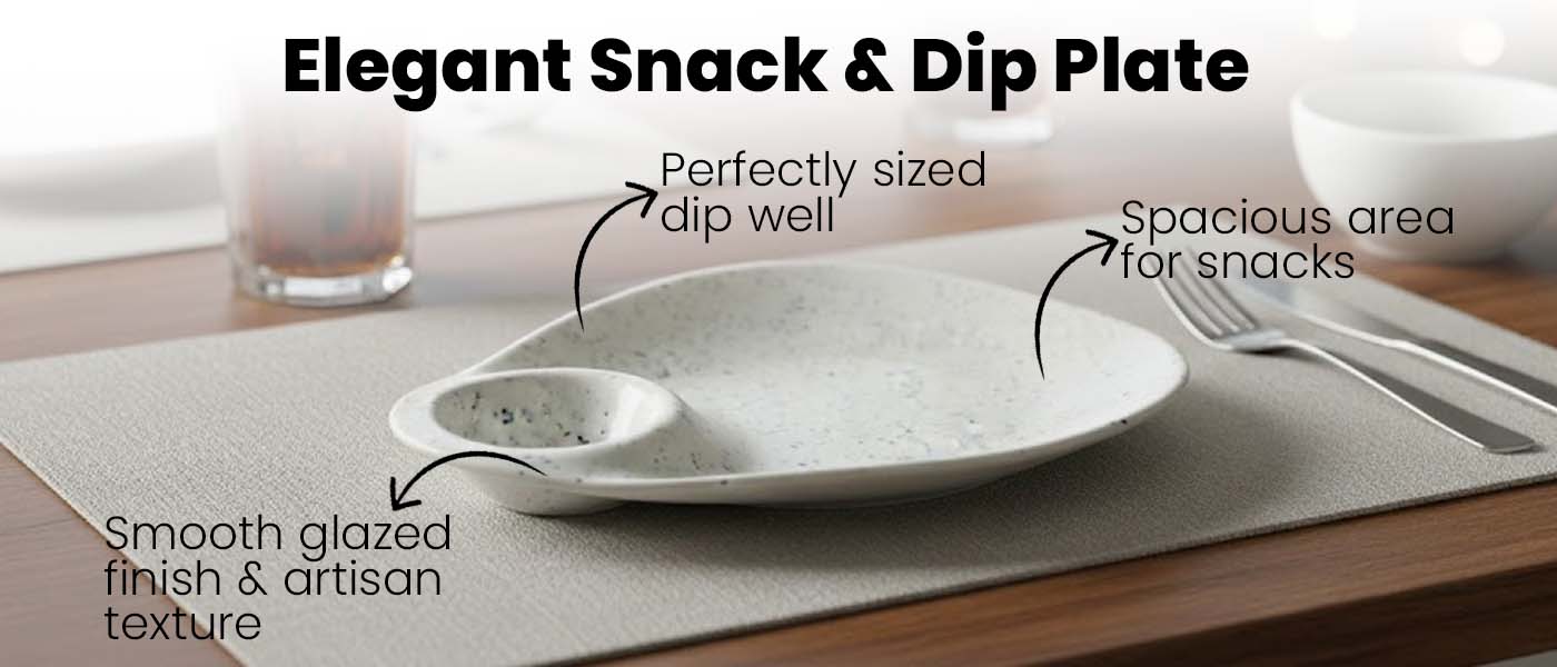 Go Hooked Melamine Compartment Plate Set of 2 | Premium Melamine Speckled White Thali with Dual Sauce & Chutney Sections | Lightweight, Break Resistant & Dishwasher Safe Dinner Plates