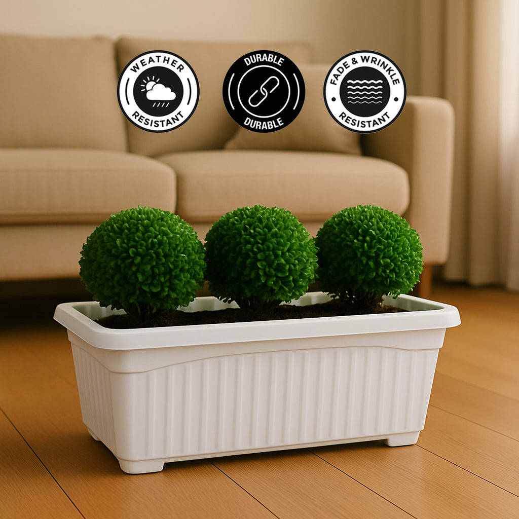 Go Hooked Rectangular Plastic Pots for Plants, Jupiter Flower Pots for Home, Window Display, Garden (Set of 5, White) (35 x 18.5 x 15 cm)