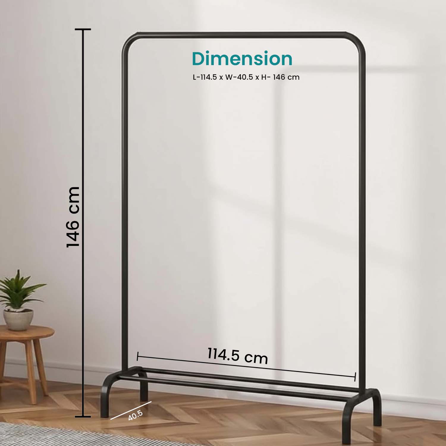 Go Hooked Heavy Duty Garment Rack for Clothes with Hooks & Bottom Shelf 57 Inch| Metal Clothing Stand for Bedroom, Hallway & Laundry | Portable Clothes Organizer Rack