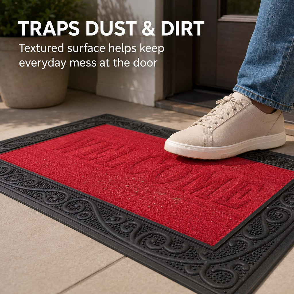 Go Hooked Welcome Rubber Door Mat 66x41 cm, Anti-Skid |6 mm Anti-Slip Floor Mat Heavy Duty Dust & Dirt Trapper Doormat for Home Entrance, Kitchen, Bathroom, Office Indoor Use