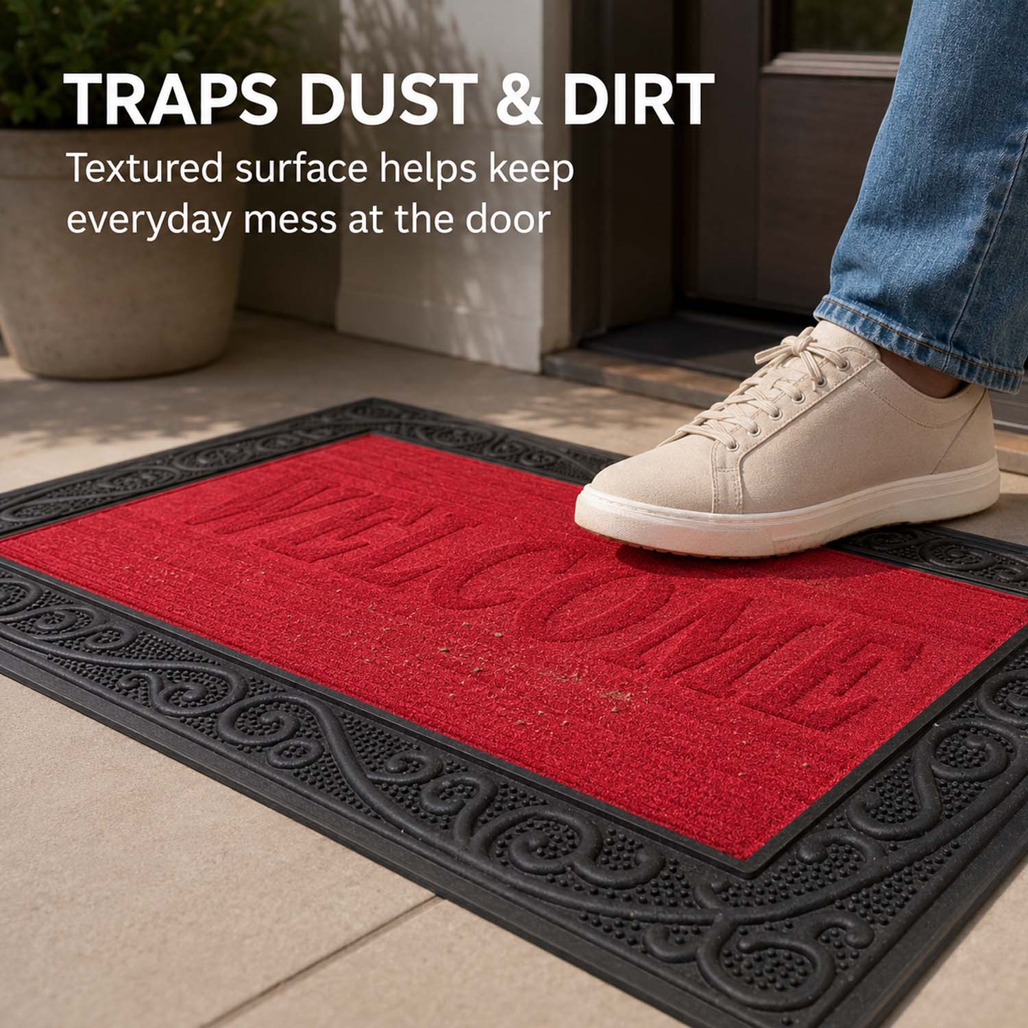Go Hooked Welcome Rubber Door Mat 66x41 cm, Anti-Skid |6 mm Anti-Slip Floor Mat Heavy Duty Dust & Dirt Trapper Doormat for Home Entrance, Kitchen, Bathroom, Office Indoor Use