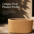Go Hooked Large Oval Planter Pot (24x12) Inch | Aurelia Modern Ribbed Sandstone Texture Finish | UV & Weather Resistant Decorative Floor Planter for Balcony, Patio, Terrace, Garden & Entrance