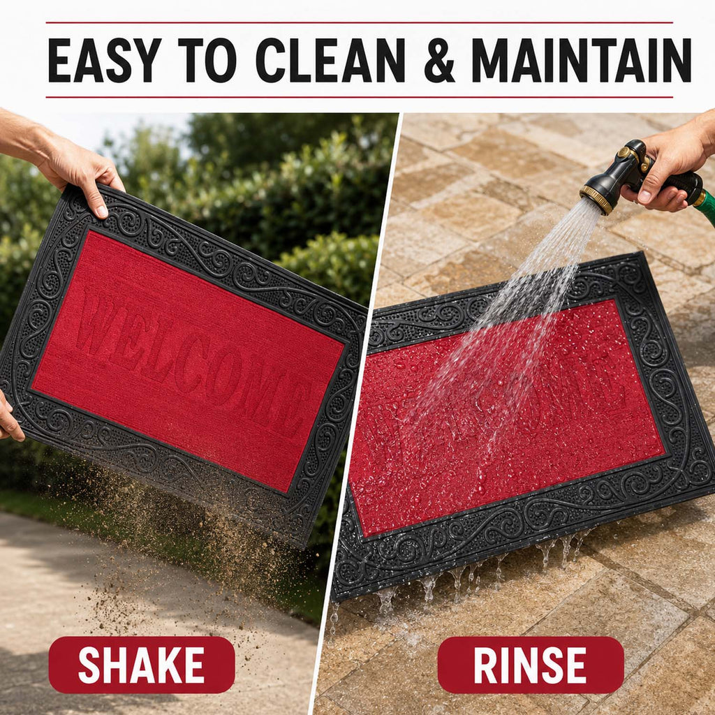 Go Hooked Welcome Rubber Door Mat 66x41 cm, Anti-Skid |6 mm Anti-Slip Floor Mat Heavy Duty Dust & Dirt Trapper Doormat for Home Entrance, Kitchen, Bathroom, Office Indoor Use