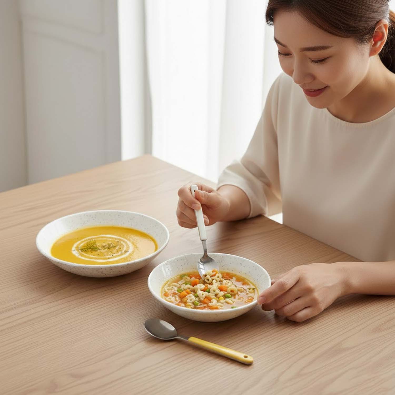 Go Hooked 16-Piece Melamine Dinner Set | Speckled White Crockery with 4 Full Plates, 4 Quarter Plates, 4 Soup Bowls, 1 Large & 2 Small Serving Bowls + Serving Spoon | Break-Resistant & Keeps Food Warm
