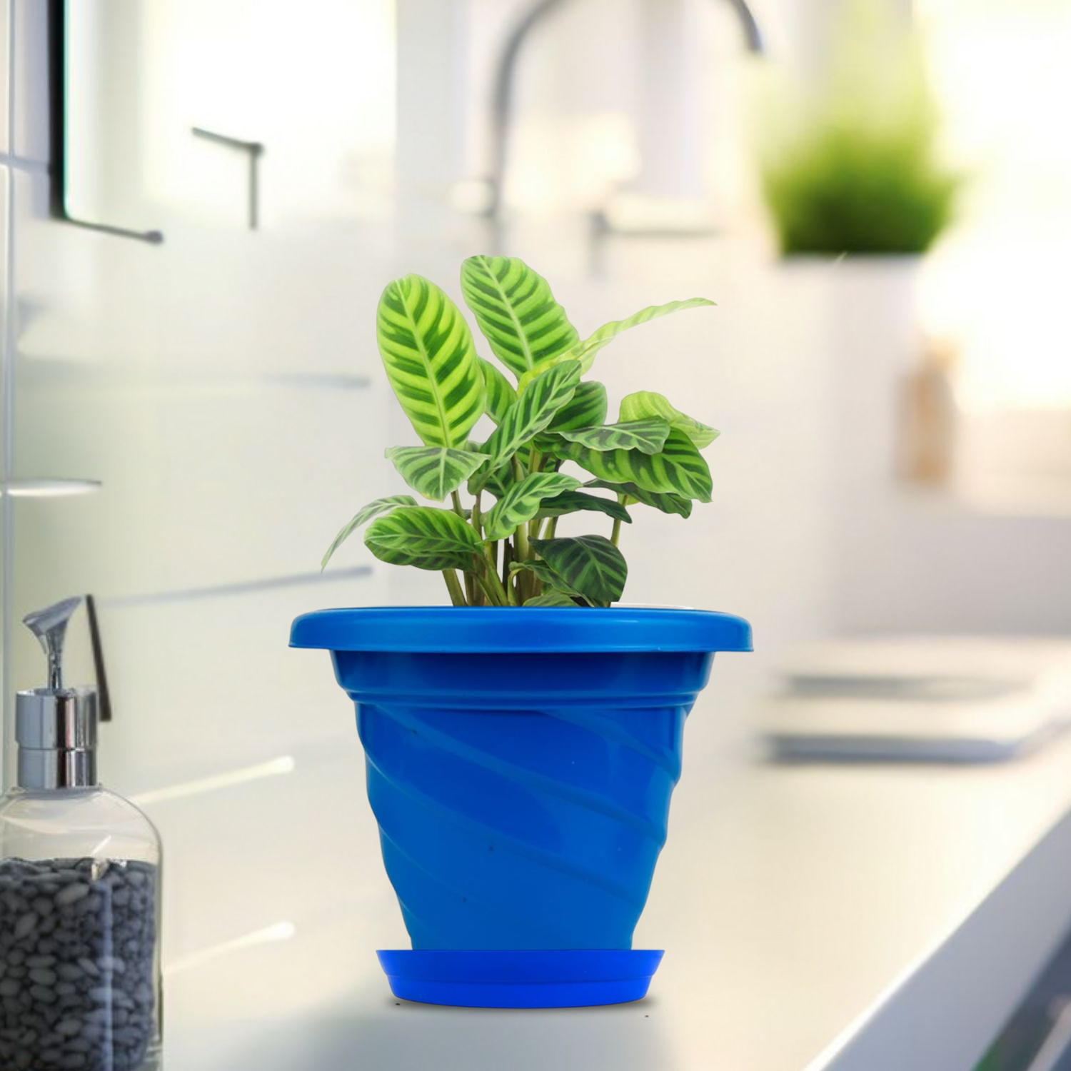 Go Hooked Plastic Planter Pots Set of 6 with Saucer Tray | Flower Pots for Home, Office Garden Dcor | 6 Inch Twister Pot for Indoor Outdoor Plants | Stylish & Modern Design Plant Containers