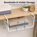 Go Hooked 16 Inch Undershelf Storage Basket Pack of 2 | Multipurpose Under Shelf Organizer | Hanging Wire Basket for Cabinet, Shelf, Cupboard, Pantry, Closet, Desk, and Bathroom (White)
