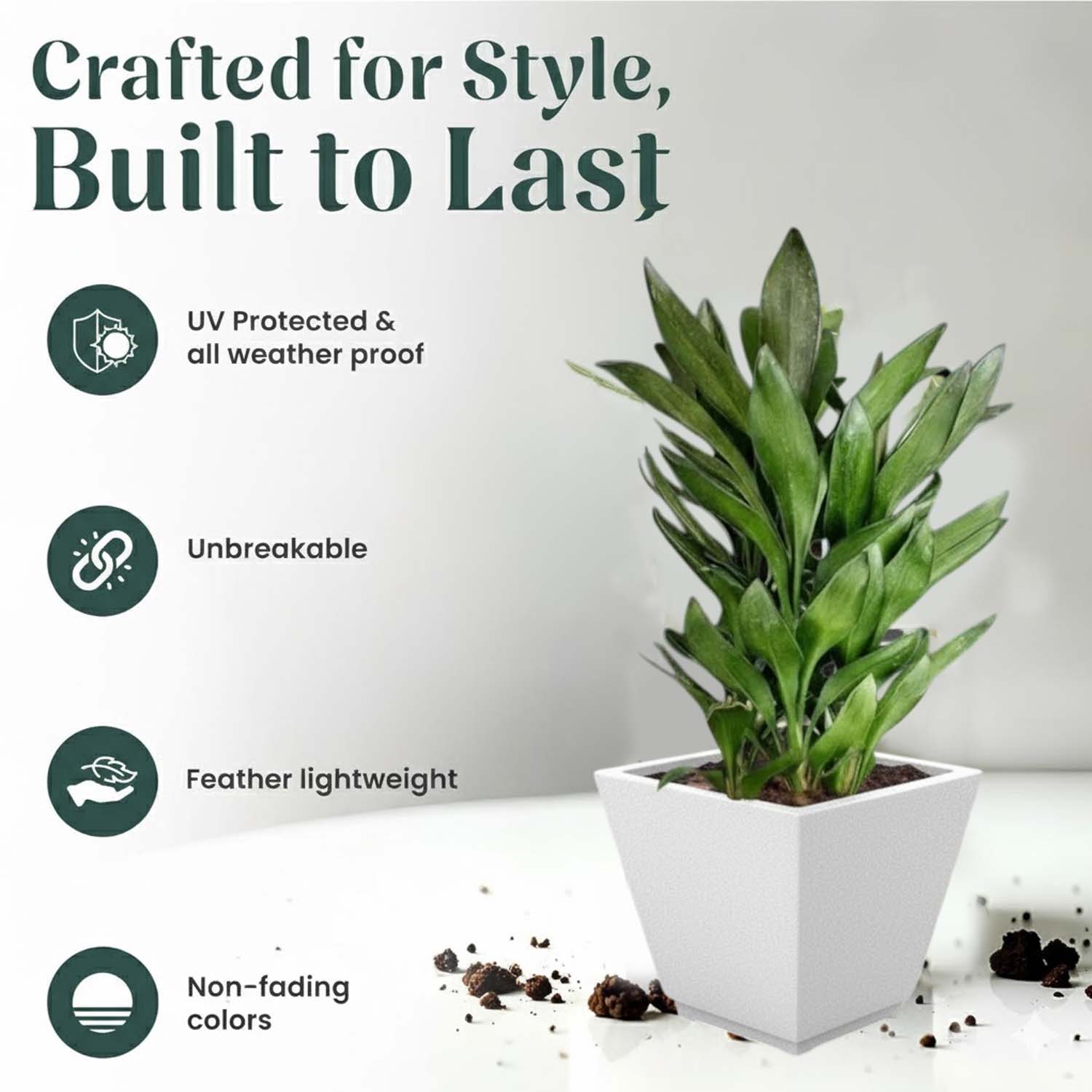 Go Hooked 12-Inch Chorsa Planter for Plants | Lightweight, UV-Resistant Polymer Pot for Indoor & Outdoor Plant | Durable Square Flower Pot for Balcony, Garden, Terrace & Home Decor – Black