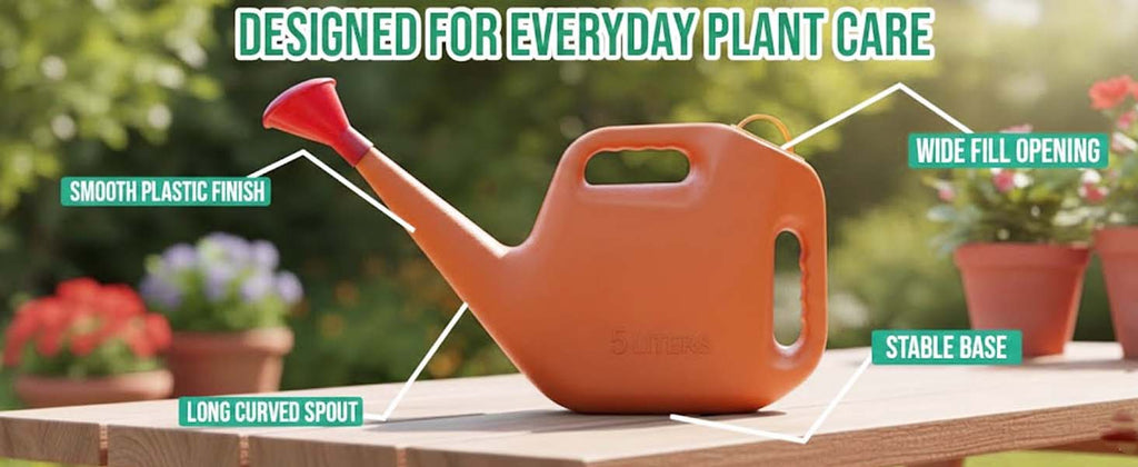 Go Hooked 5 Litre Plastic Watering Can for Plants | Garden & Indoor Plant Watering Can with Sprinkler Spout | Lightweight Watering Jug for Balcony, Home Gardening & Outdoor Use