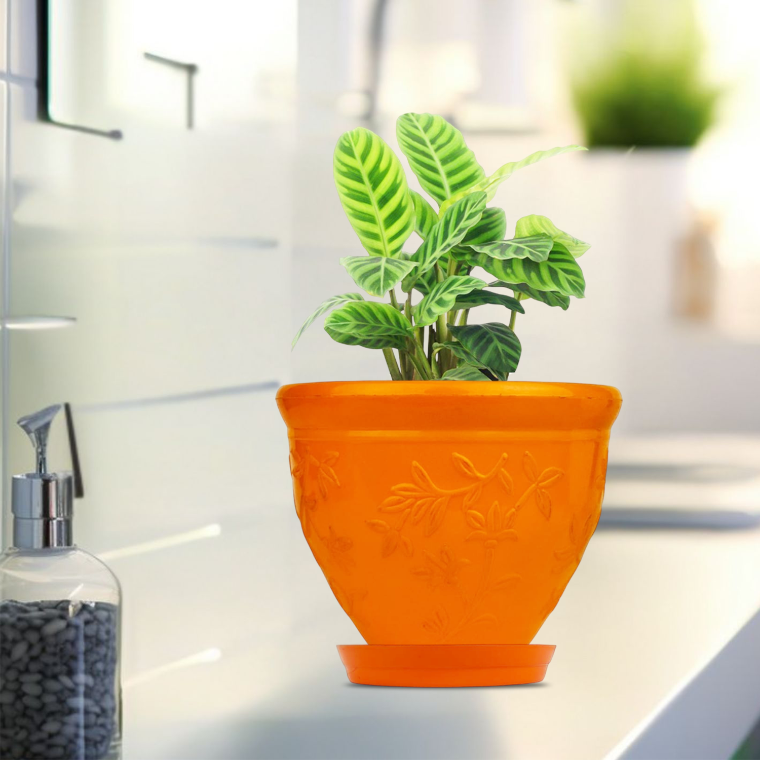 Go Hooked Plastic Planter Pots Set of 6 with Saucer Tray | Flower Pots for Home, Office Garden Dcor | 6 Inch Victor Pot for Indoor Outdoor Plants | Stylish & Modern Design Plant Containers
