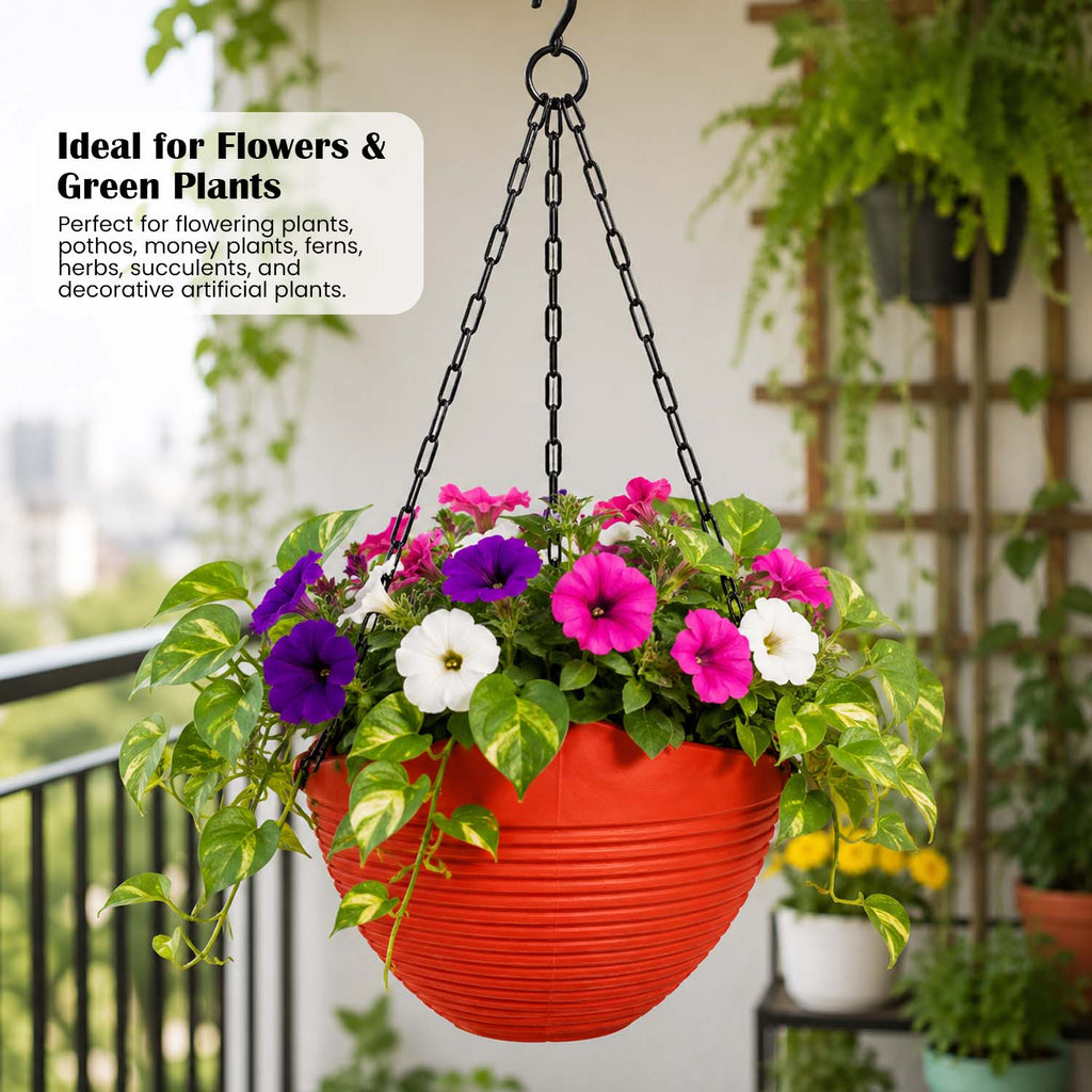 ViMe Plastic Marvel Hanging Pots, Hanging Planters with Metal Hanging Chain - Pack of 5 (7.3 Inch)