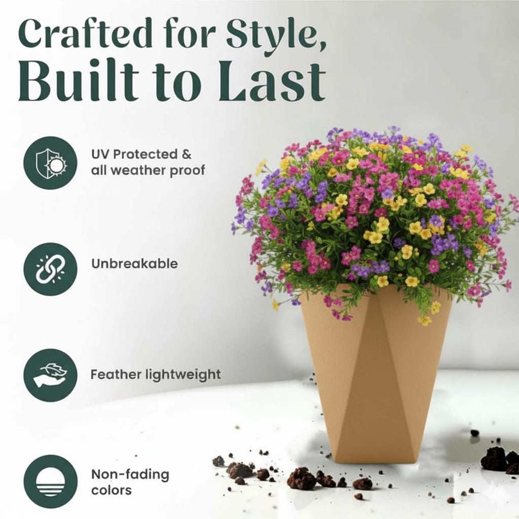 Go Hooked Diamond 18-Inch Planter Pot | Lightweight, Durable Polymer Pot for Flowers & Plants – Modern Black Gamla for Balcony, Terrace & Indoor Use
