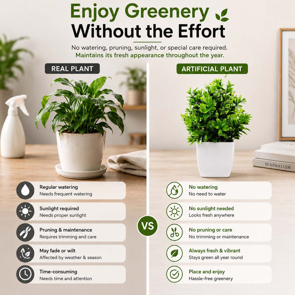 Go Hooked Artificial Plants Small, Mini Artificial Plants Indoor for Home Farmhouse Bathroom Shelf Décor Height 17CM Green and White 24 (Design May Vary)