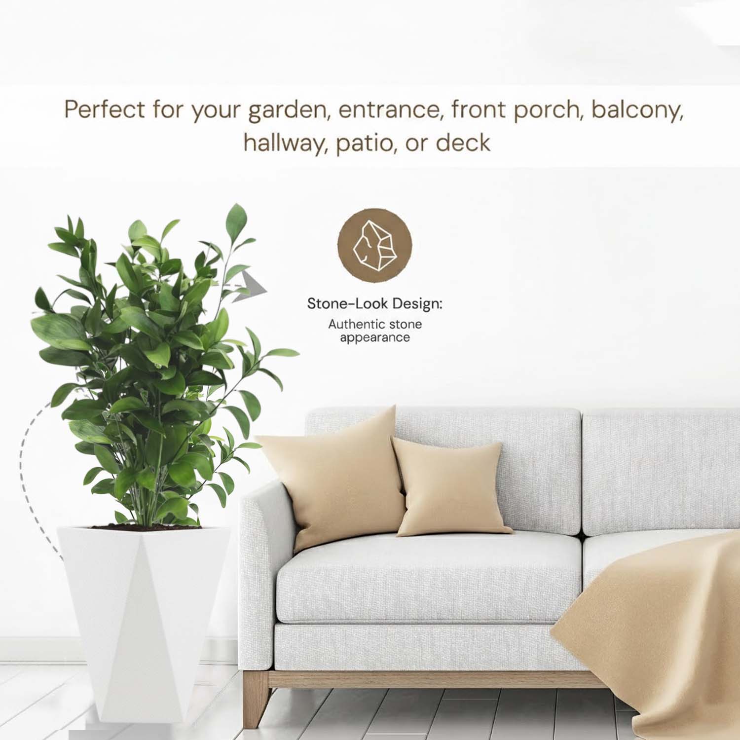 Go Hooked Diamond 18-Inch Planter Pot | Lightweight, Durable Polymer Pot for Flowers & Plants – Modern Black Gamla for Balcony, Terrace & Indoor Use
