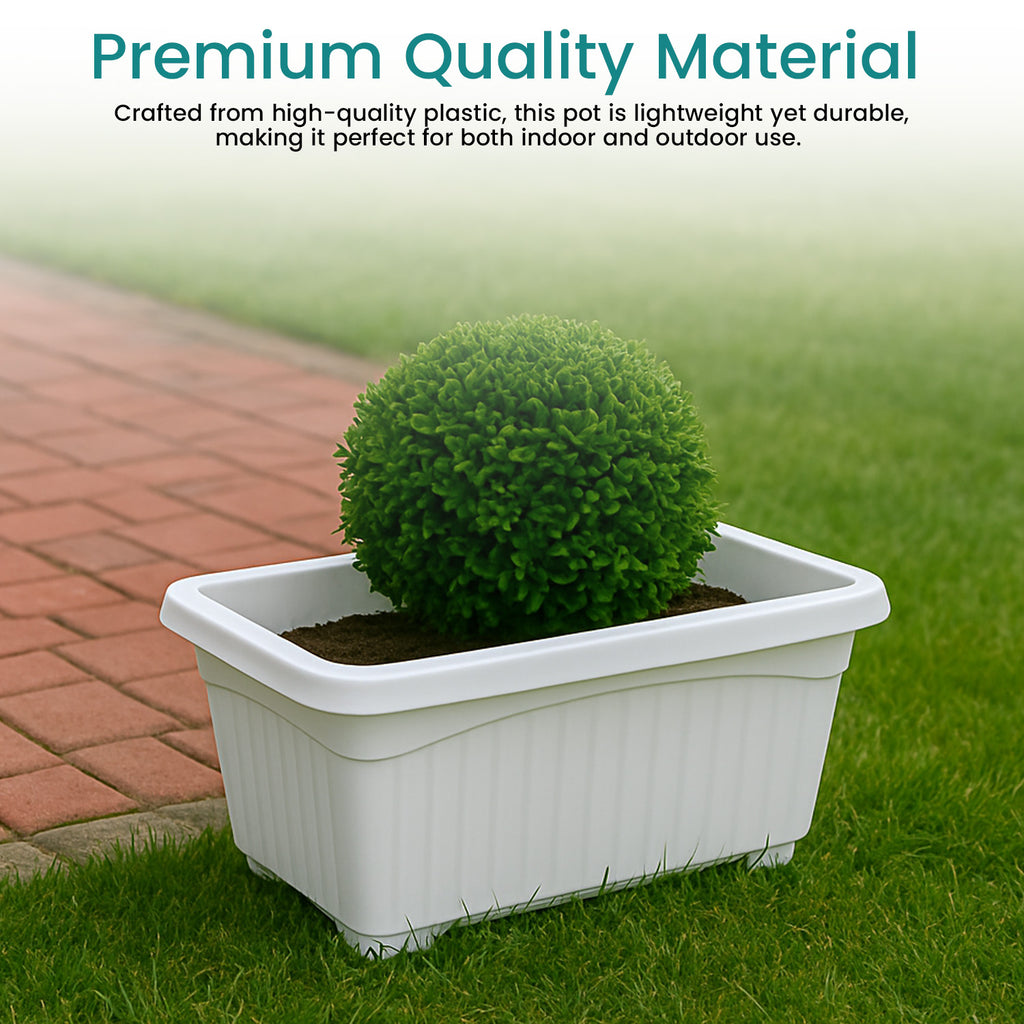Go Hooked Rectangular Plastic Pots for Plants, Jupiter Flower Pots for Home, Window Display, Garden (Set of 5, White) (35 x 18.5 x 15 cm)