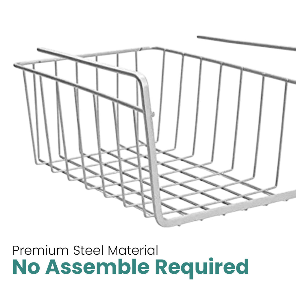 Go Hooked 12 Inch Undershelf Storage Basket Pack of 3 | Multipurpose Under Shelf Organizer | Hanging Wire Basket for Cabinet, Shelf, Pantry, Cupboard, Closet, Desk, and Bathroom (White)
