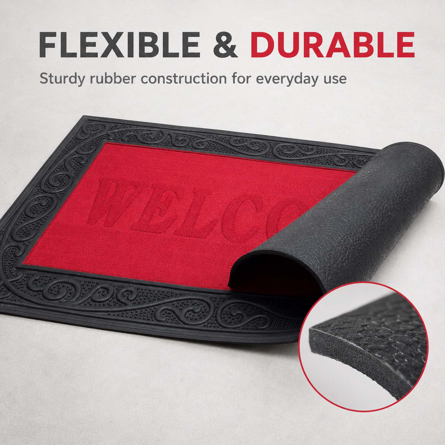 Go Hooked Welcome Rubber Door Mat 66x41 cm, Anti-Skid |6 mm Anti-Slip Floor Mat Heavy Duty Dust & Dirt Trapper Doormat for Home Entrance, Kitchen, Bathroom, Office Indoor Use