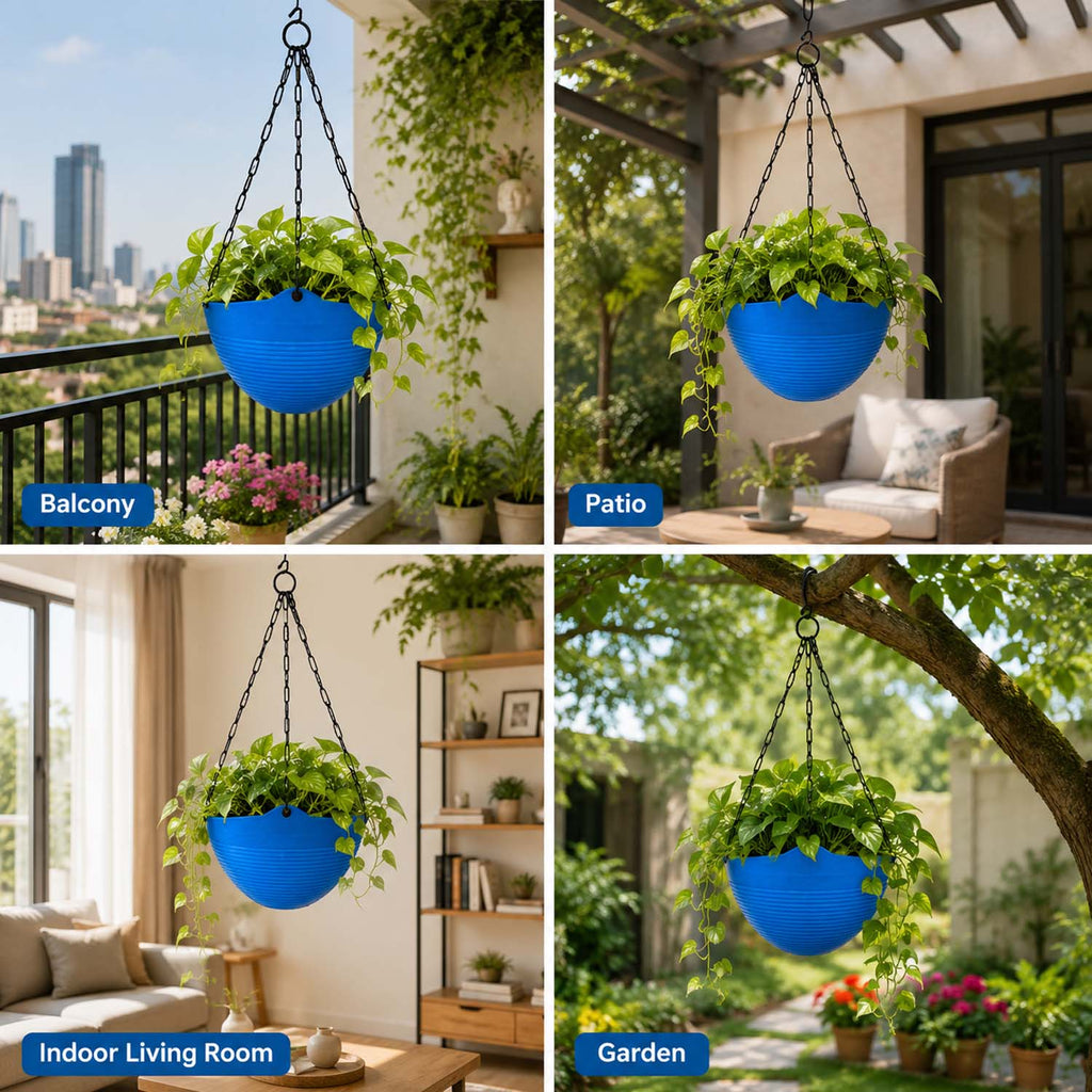 ViMe Plastic Marvel Hanging Pots, Hanging Planters with Metal Hanging Chain - Pack of 3 (7.3 Inch)