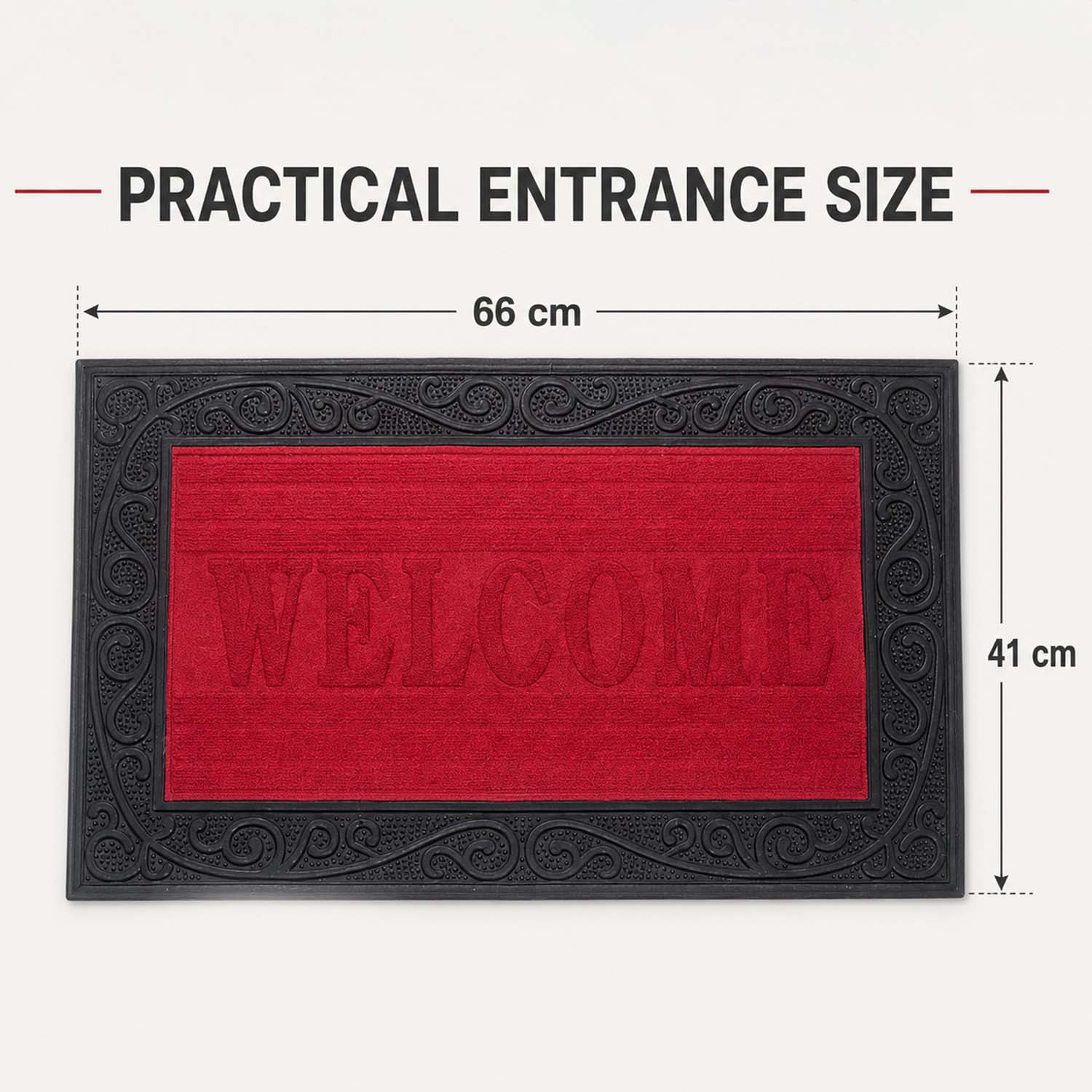 Go Hooked Welcome Rubber Door Mat 66x41 cm, Anti-Skid |6 mm Anti-Slip Floor Mat Heavy Duty Dust & Dirt Trapper Doormat for Home Entrance, Kitchen, Bathroom, Office Indoor Use