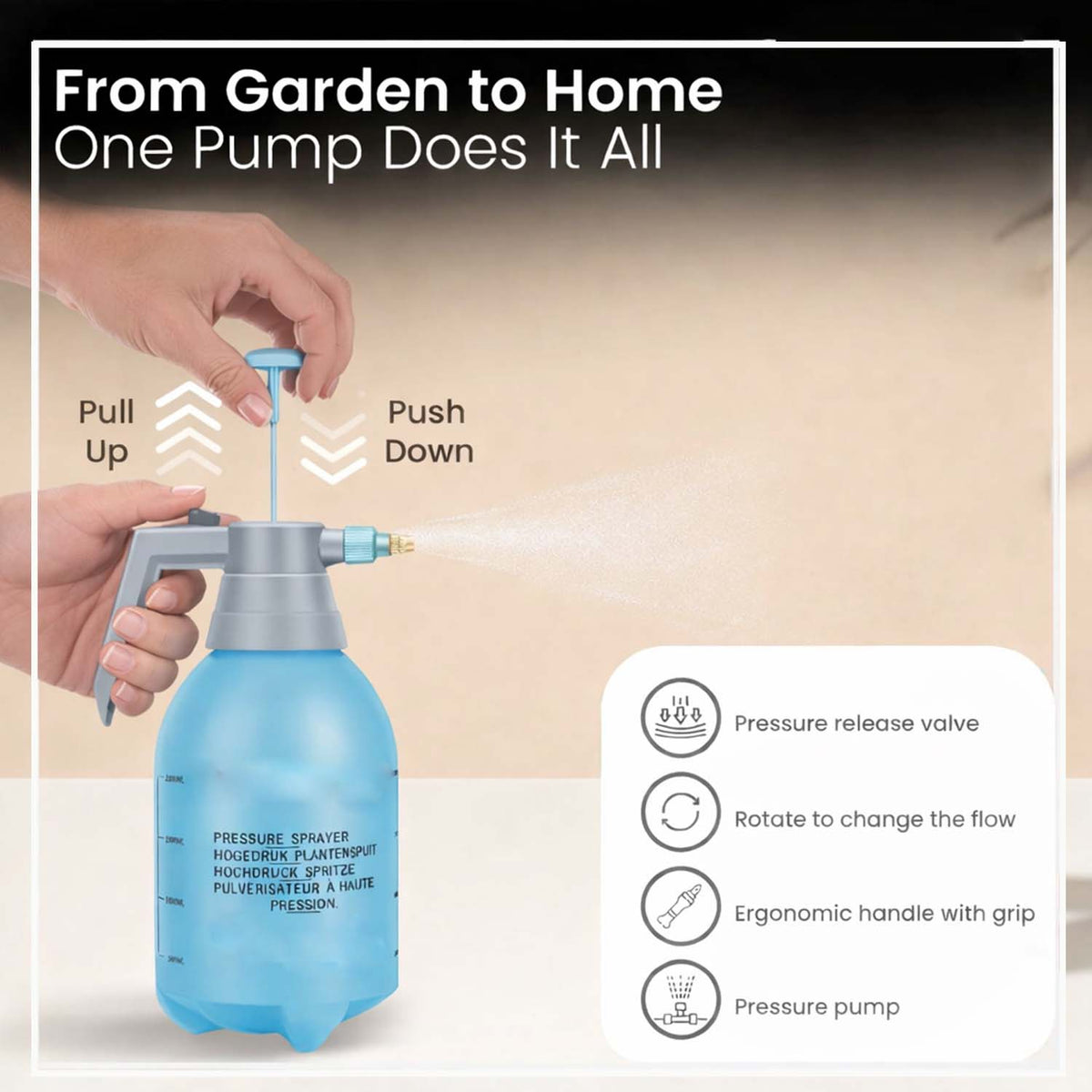 Go Hooked 2 Litre High Pressure Hand Sprayer for Plants | Manual Watering Sprayer for Home Garden | Adjustable Nozzle Garden Sprayer for Plant Care, Household Cleaning, Car & Bike Washing | Multicolor