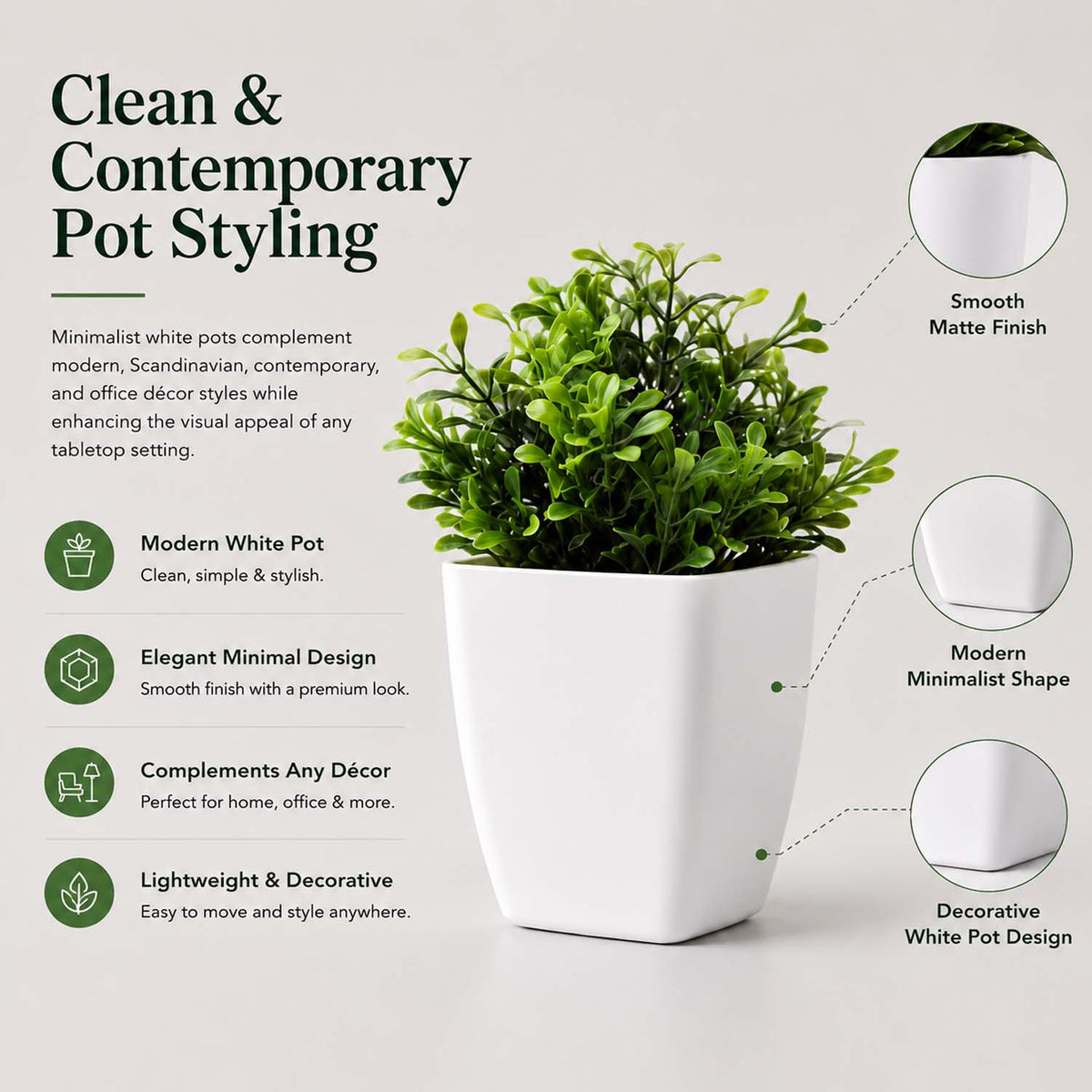 Go Hooked Artificial Plants Small, Mini Artificial Plants Indoor for Home Farmhouse Bathroom Shelf Décor Height 17CM Green and White 6 (Design May Vary)