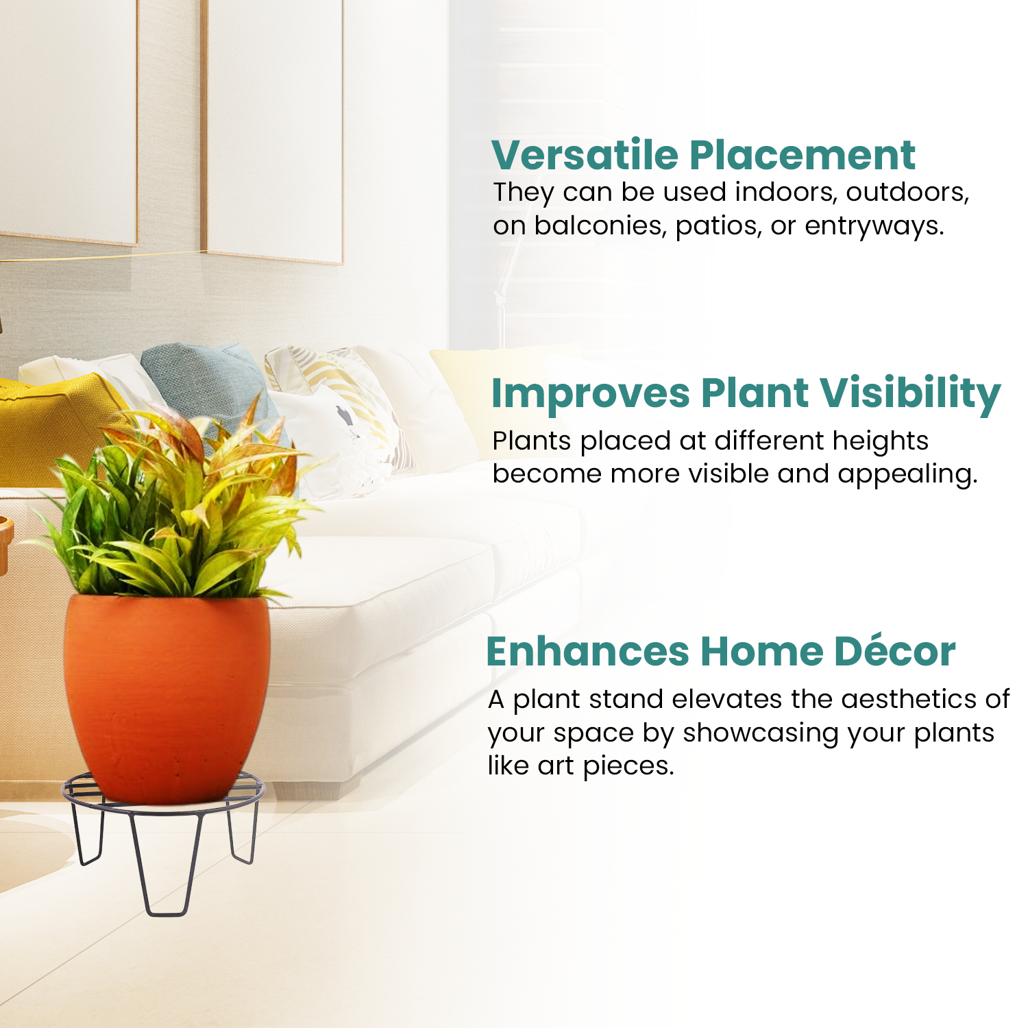 Go Hooked Flower Pot Stand for Balcony | Gamla Stand | Plant Stand for Indoor Living Room | Planter Stand (Black, Pack of 6)