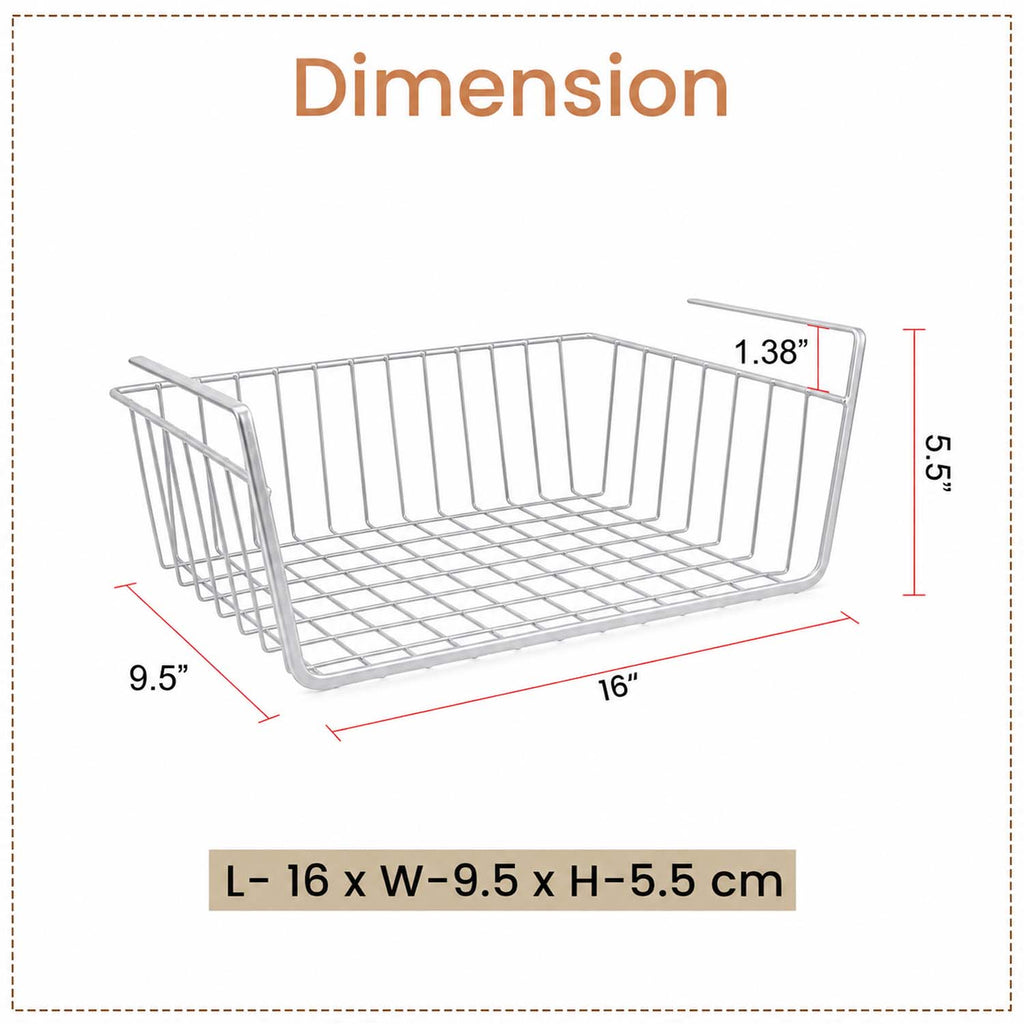 VIMIFORYOU Multipurpose 16 Inch Under Shelves Basket for Extra Cabinet Storage Undershelf Wire Basket For Kitchen, Bedroom, Study Room- Pack of 1 (Coated Iron, Silver)